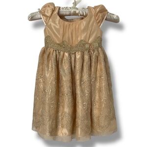 Bonnie Jean Blush Pink Lace Party Dress Big Bow Girls Size 2T Wedding Holiday